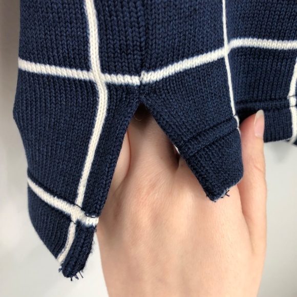 J Crew Funnel Neck Plaid Sweater Navy Windowpane XXS - Picture 9 of 13